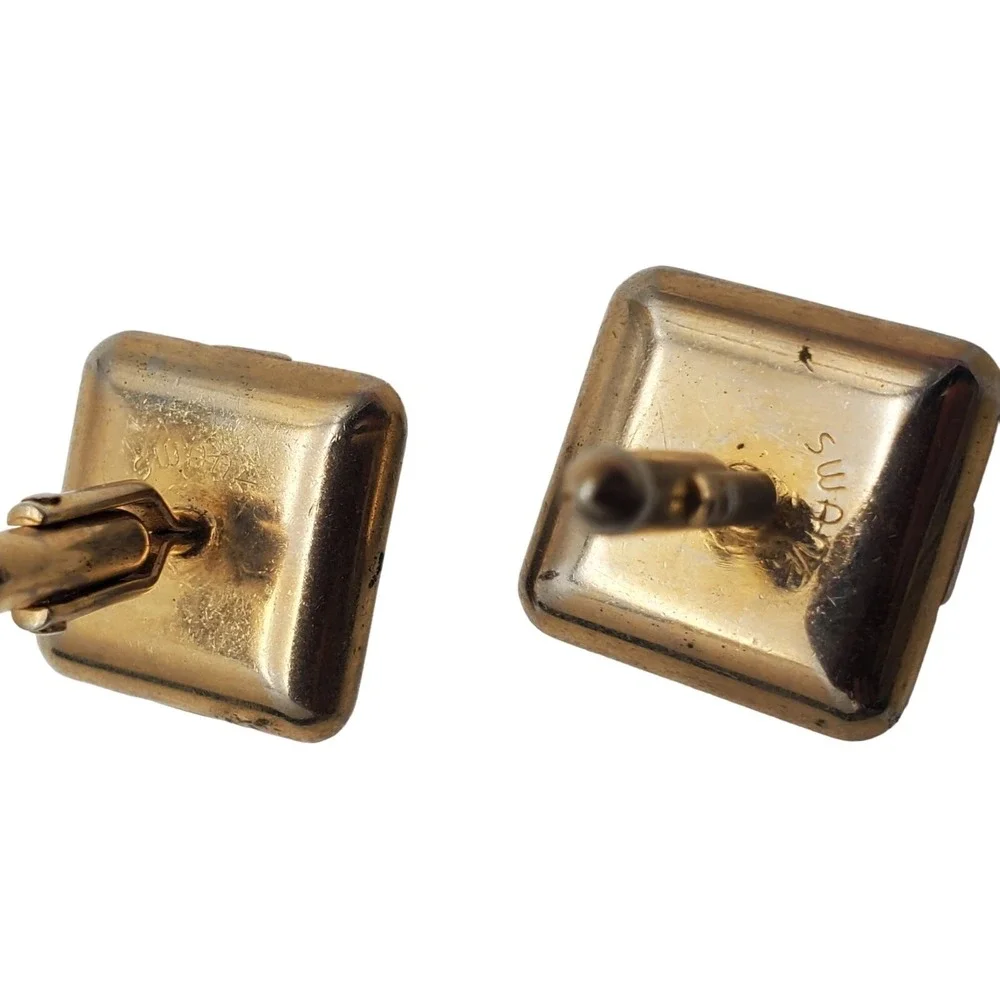 Swank Knight Black Enamel Cufflinks Square Gold Tone Soldier Warrior Vintage
